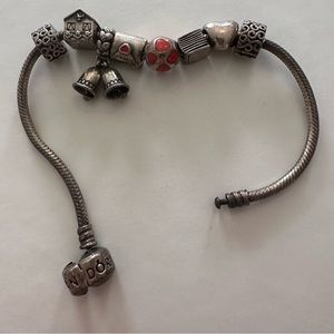 Pandora Bracelet with 6 charms and spacers